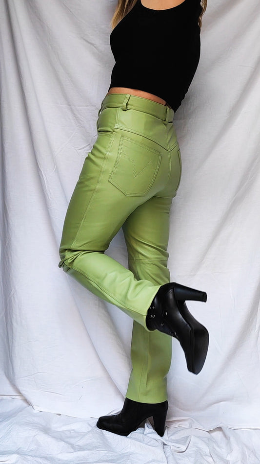 Lime leather pants